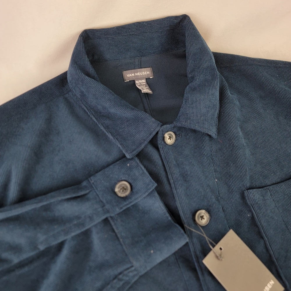 Van Heusen Mens Weekend Corduroy Shirt Jacket Navy XL Shacket Lightweight NEW